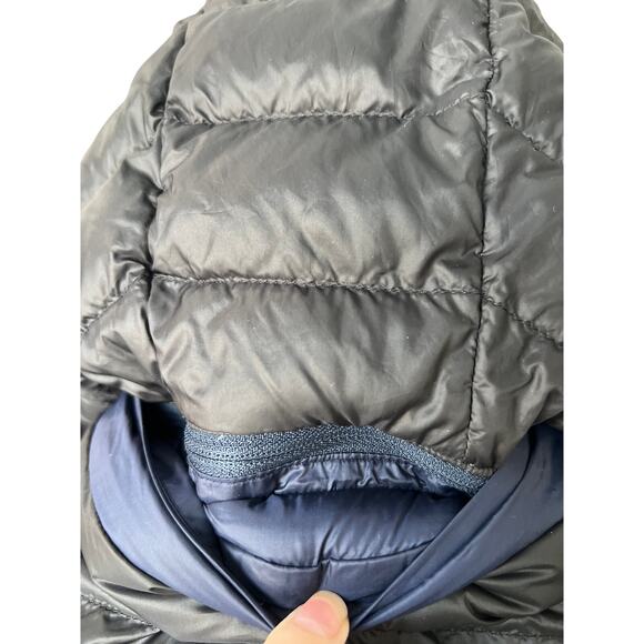 Athleta Black/Blue Puffer Jacket Women's Size M Removeable Hood Inside Pockets - Picture 4 of 11